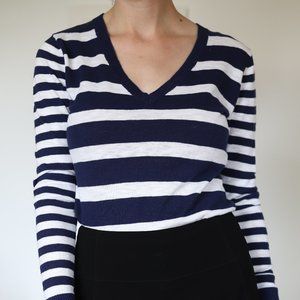 White and navy striped top